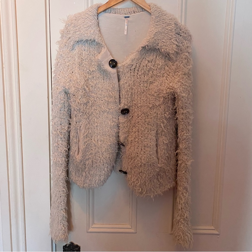 Free People | Sweet Disposition Fuzzy Wool Beige Sweater SZ SM